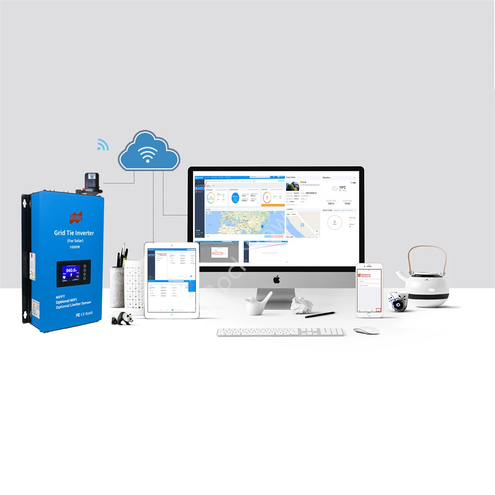 1000W 태양광 인버터 그리드 타이 MPPT 마이크로 인버터 배터리 방전 전력 모드, 내부 리미터 센서 포함, 24 48 VDC 95-265VAC