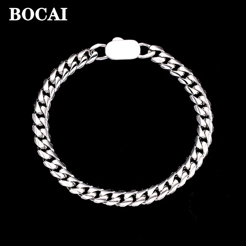 

BOCAI New S925 Silver Jewelry Trendy Golden Dragon Cuban Chain Men's Bracelet Personalized High-end Birthday Gift Free Shipping