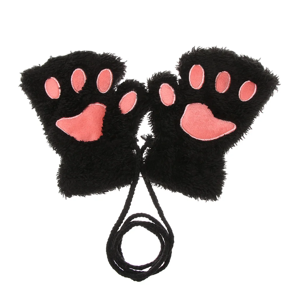 Children Gloves Cat Paw Gloves Fingerless Fashion Warm Plush Winter Fluffy Cat Paw Mittens Children Fingerless