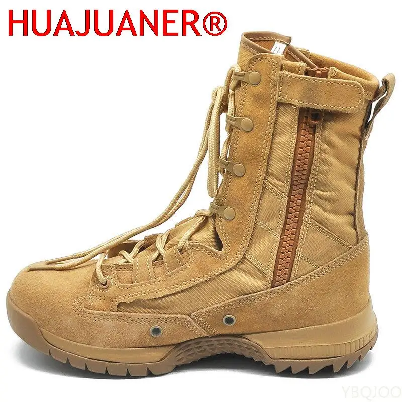 

TAN COLOR MILITARY BOOTS FOR MEN ARMY COMBAT BOOTS DESERT OUTDOOR BOOTS WITH SIDE ZIPPER SIZE 38-46