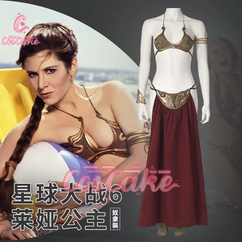 

Princess Leia Cosplay Customs Bra Skirt Slave Outfit Women Sexy Suit And Shoes Halloween Party Dress