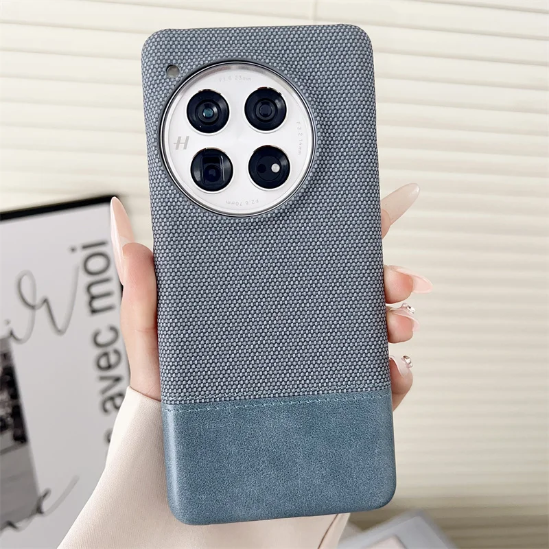 Canvas Cloth Leather Hybrid Luxury Back Case with Color Collision Design