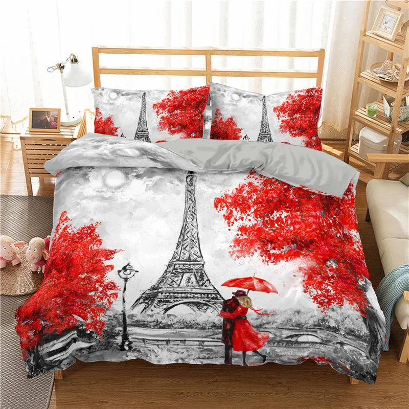 

Paris Eiffel Tower 3D Duvet Cover Bedding Set Comforter Linen Pillowcases Home Decor Single Double Twin King Queen