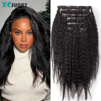 Seamless Clip In Human Hair Extensions 7pcs/Pack Double Drawn PU Skin Weft Remy Human Hair Extensions Kinky Straight