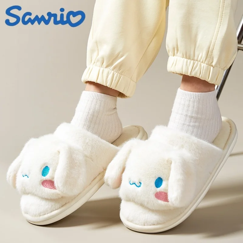 

Sanrio мультфильм Cinnamoroll плюшевые женские хлопковые тапочки уши двигаются противоскользящие сохраняют тепло кавайные домашние плюшевые зимние ботинки
