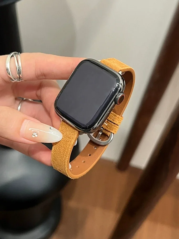 

Новинка 2024, велюровый тонкий кожаный ремешок для Apple Watch серии 9, 8, SE, 7, 6, зимний теплый браслет для девочек, ремешок для iwatch 41 мм, 45 мм, 40 мм