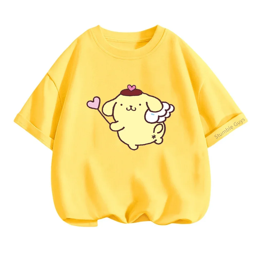 Kawaii Anime Pom Pom Purin Cute Cartoon Short Sleeve T-shirt Summer New Cotton Loose Kids Half-sleeved Top Birthday Gift 5