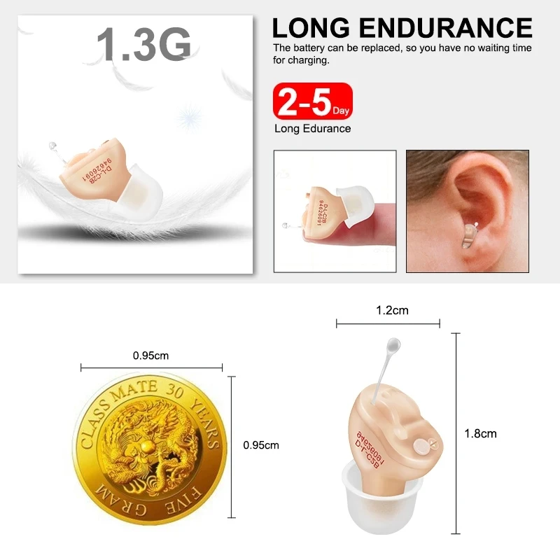 Hearing Aid CIC Intelligent Sound Amplifier Invisible For Deafness Elderly A10 PR70 Battery