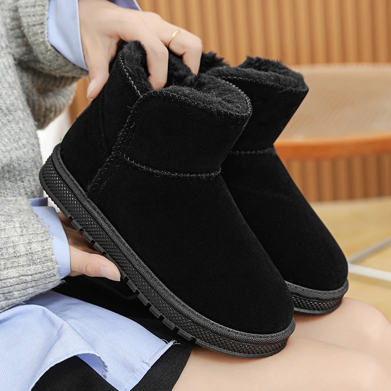 

2024 Winter Women Short Plush Warm Snow Boots Casual Shoes New Suede Fur Chelsea Ankle Boots Flats Platform Ladies Shoes Botas