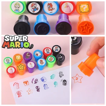 12pcs/set Super Mario Stamps Amine Figure Cartoon Seal Cute Luigi Toad Pattern Diy Children Painting Toys Birthday Gifts