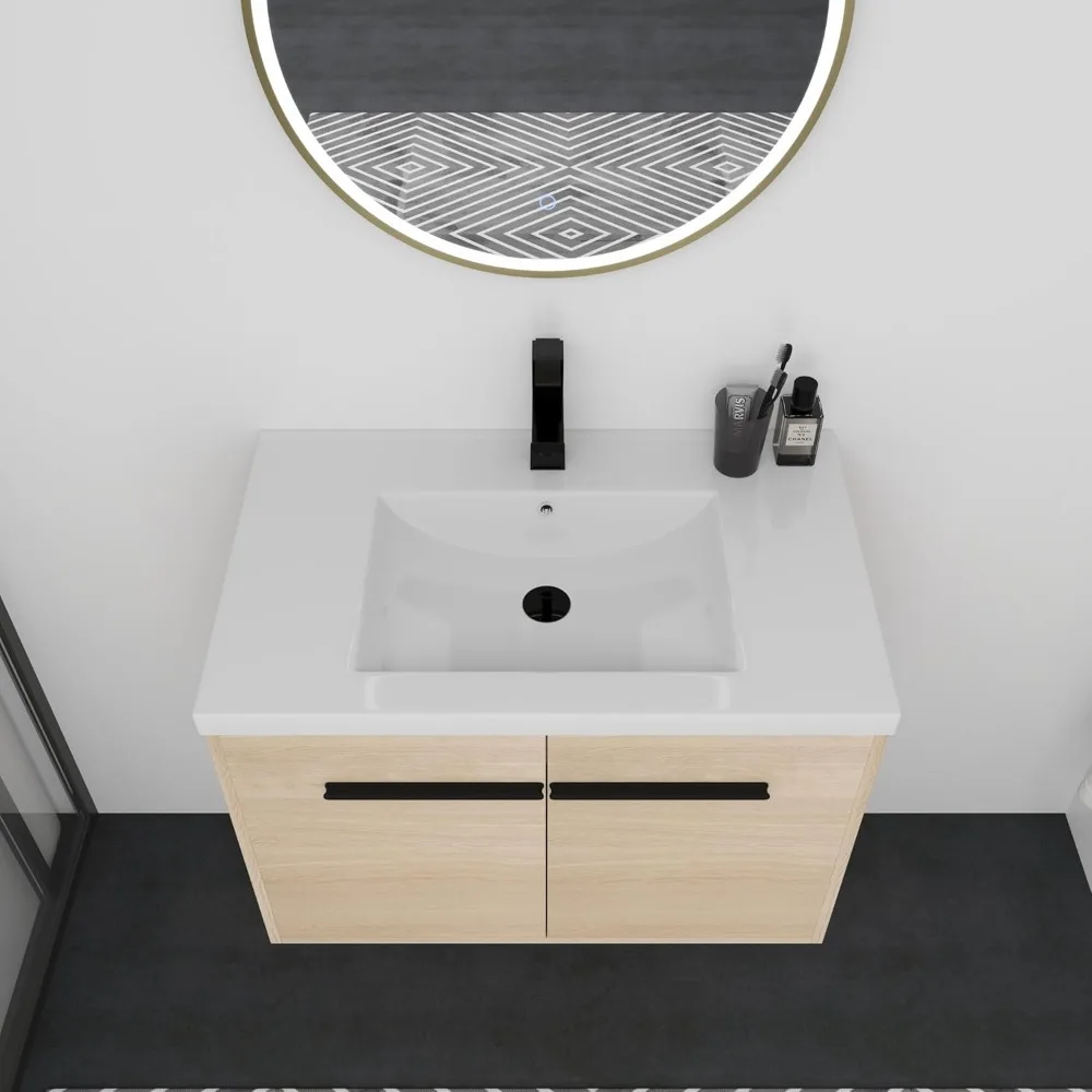 Floating Vanity Bathroom, 30 Inch Bathroom Vanity with Sink, Wall Mounted , Soft Closed Doors, Integrated Sink, Engineered Wood 5