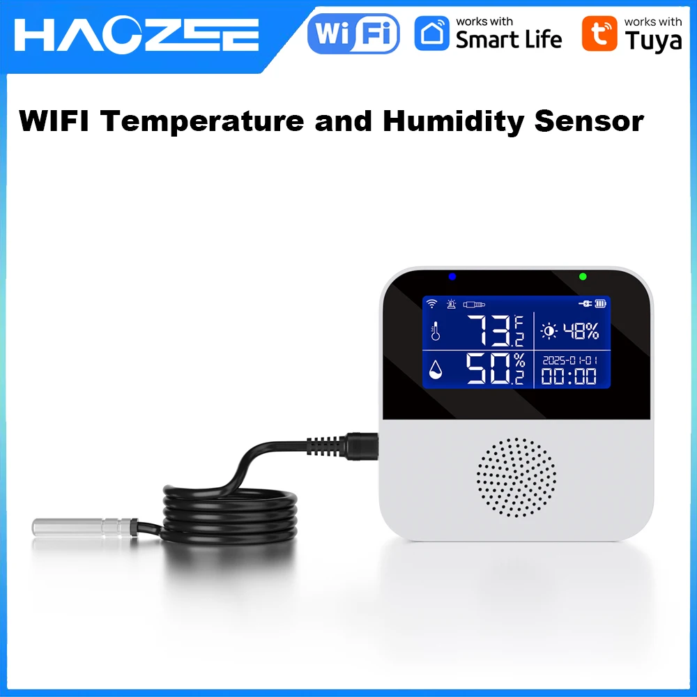 Haozee Tuya Smart WIFI Temperature and Humidity Sensor with Backlight LCD Display Indoor Thermometer Hygrometer Meter