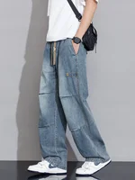 Jean cargo pour homme 2026 Nouvelle collection Printemps-Été, coupe large, en denim, style droit et ample, Tailles Asiatiques L-5XL 1