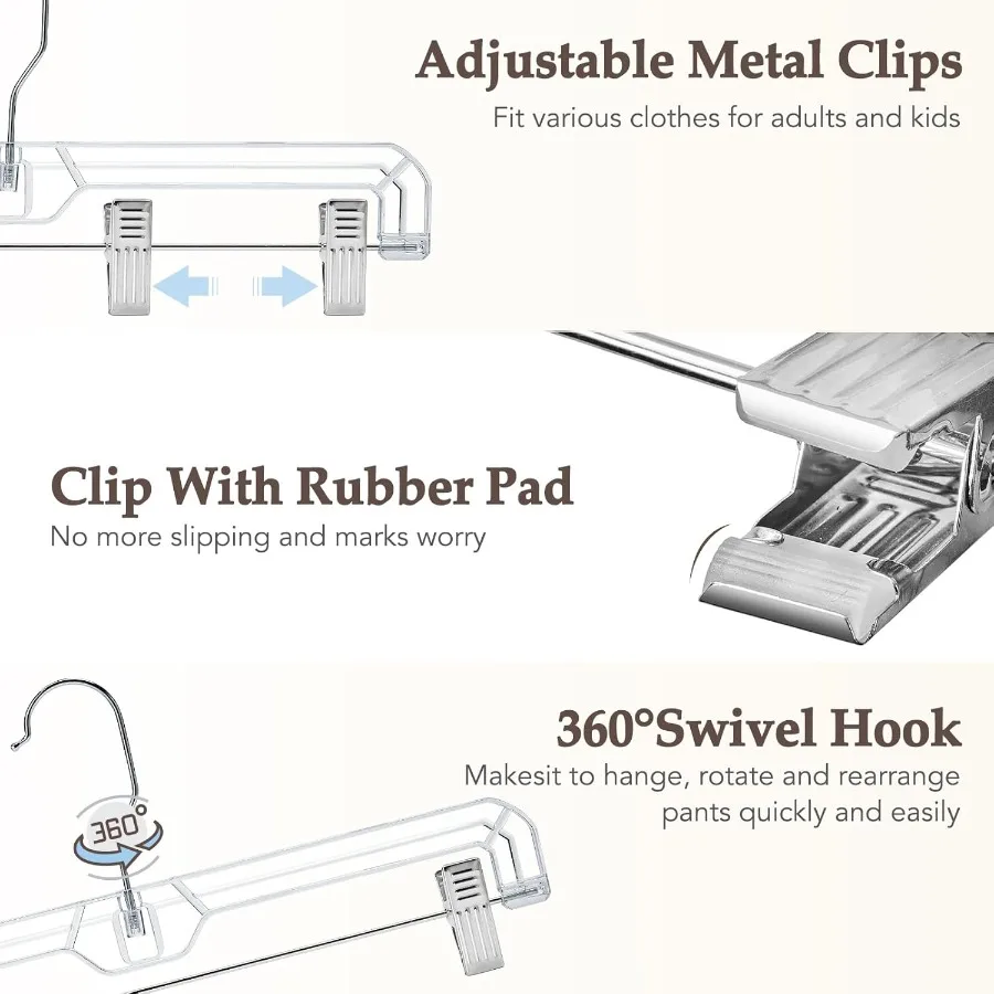 50 Pack 14 Inch Clear Plastic Pants Hangers with Clips for Organizing Pants and Skirts in Closet Storage Durable Clip Hangers f