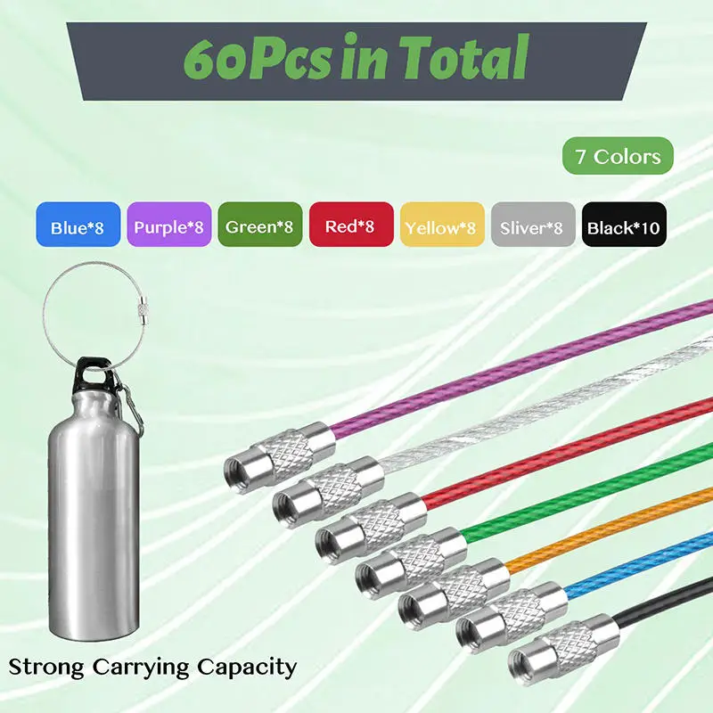 Multi Color Random Stainless Steel Wire Cable Rope Luggage Screw Lock Ring Key Keyring Loop Circle Hang Keychain Chain Tag