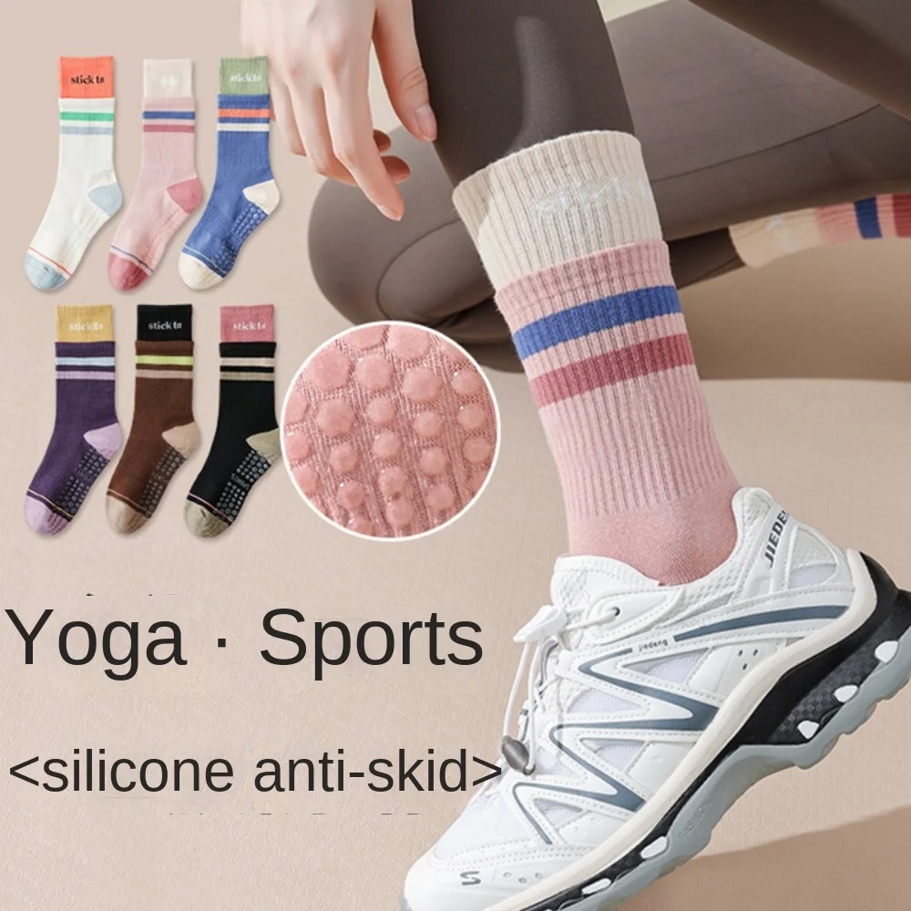 

1 Pair Cotton Yoga Socks Floor Antiskid Silicone Fitness Socks Professional Mid-tube Sports Socks Winter