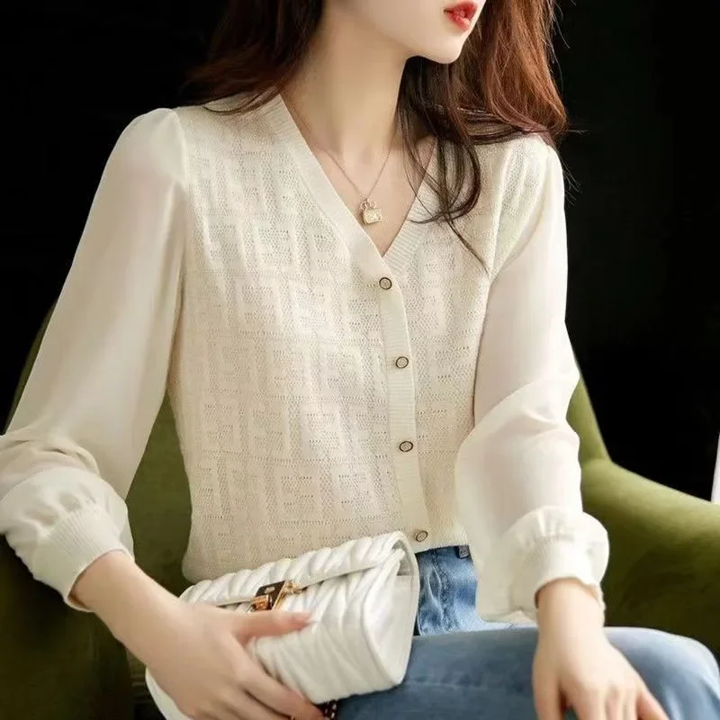 

Women Clothing Fashion Knitted Long Sleeve Shirt Spring Autumn Loose V-neck Button Top Lady Casual Elegant Lazy Style Cardigan