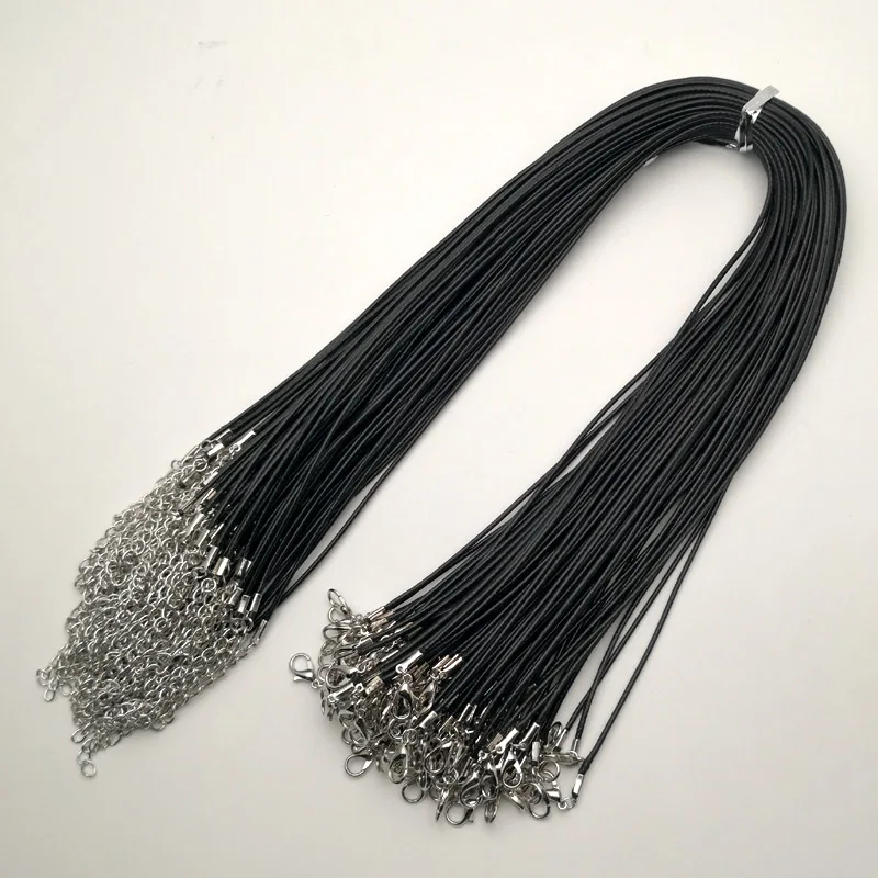 

10pcs Jewelry Chains 45+5cm Adjustable Black Leather Rope Wax Cord DIY Handmade Necklace Pendant Lobster Clasp String Cord