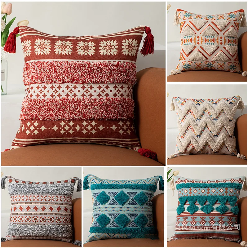 Bohemian Pillow Covers with Fringe  Boho Cushion Cover 45x45 Luxury Decorative Pillows for Sofa Bed Cotton Throw Cushions Chair