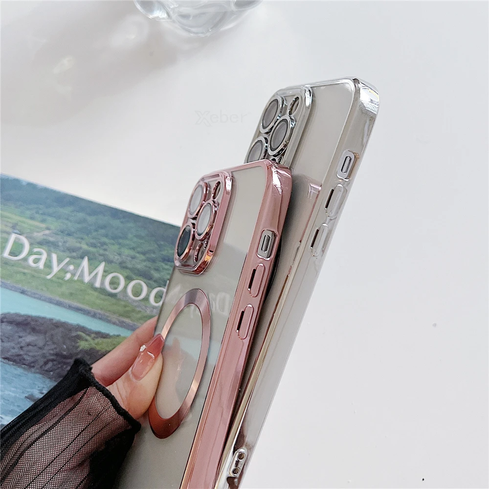 For iPhone 14 13 Pro Max Magsafe Case W/Crossbody Lanyard Magnetic Plating  Cover