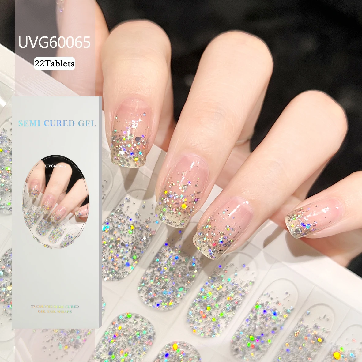 Nail Stickers 16/20/22Tips Semi-Cured Adhesive Waterproof Long Lasting Gel for UV Lamp Manicure