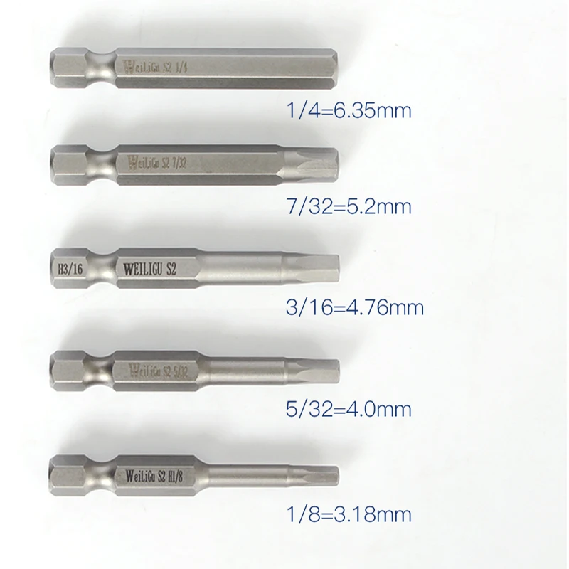 Teocpai 6 stuks 100 mm inbussleutel zeskantschacht schroevendraaier van staal S2 magnetische schroevendraaierbits met 1/4 inch schacht