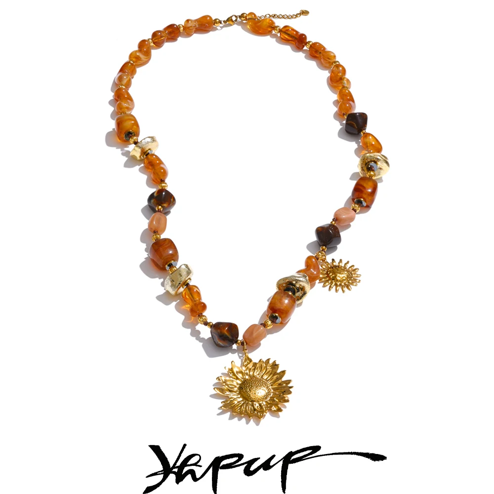 Yhpup Long Necklace Sunflower Pendant