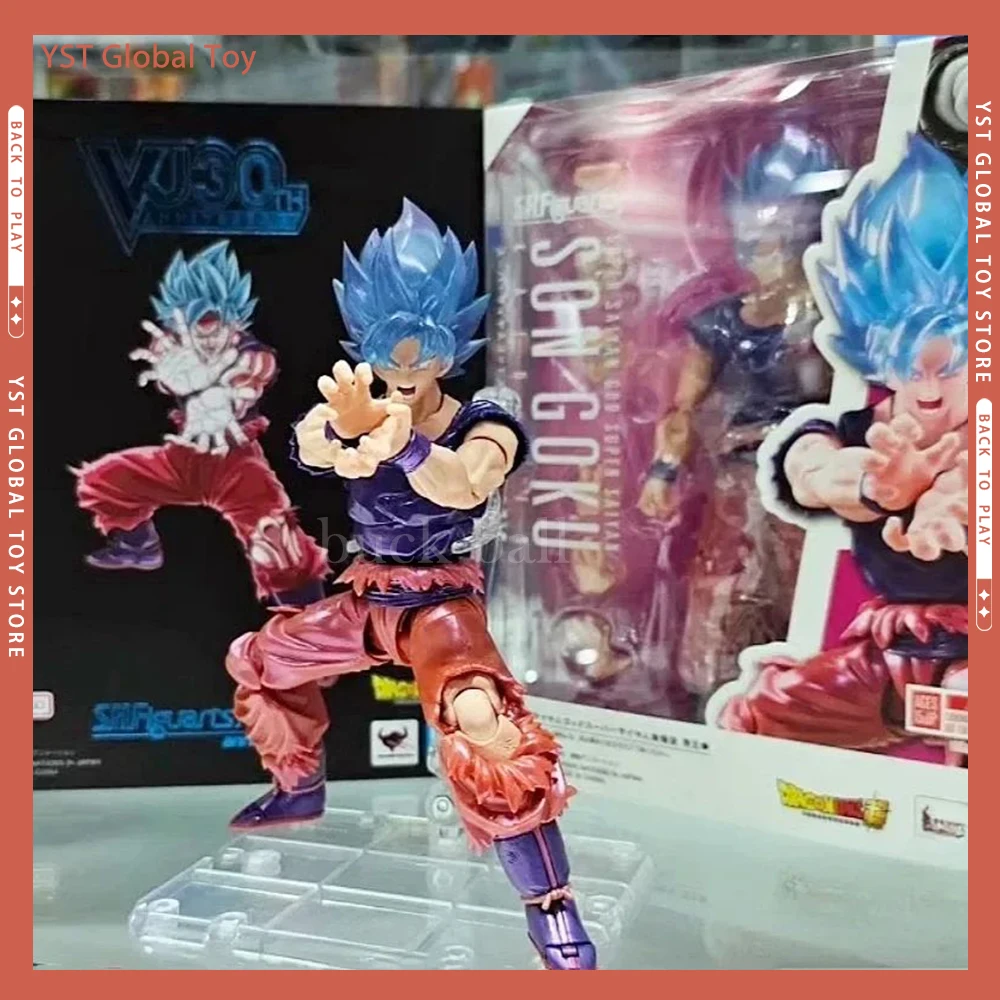 

Original Bandai S.H.Figuarts Goku Kaio Ken VJUMP 30th Anime Figure Super Saiyan God SHF Son Goku Dragon Ball Model Doll Toy Gift