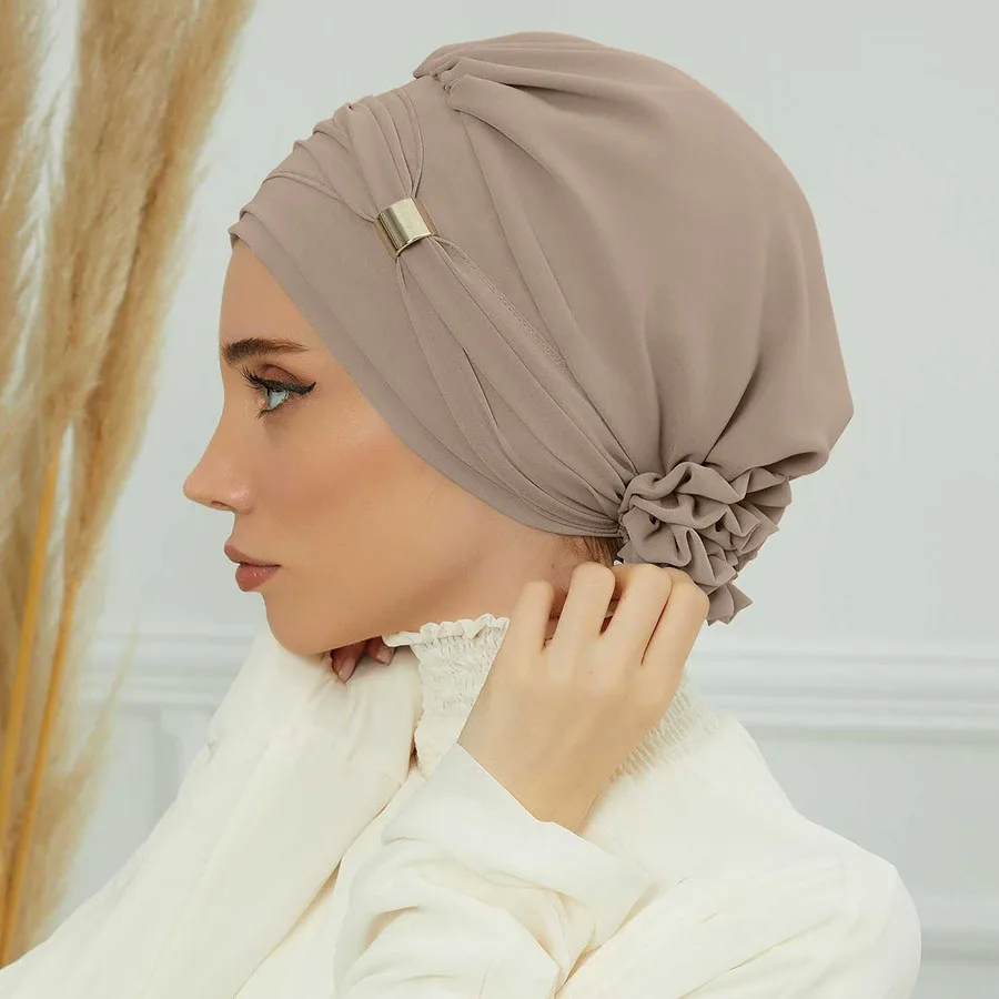 Muslim Solid Instant Turban Hat Hijab Women Caps Islamic Bandana Bonnet Fashion