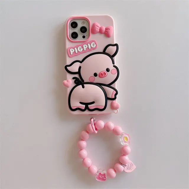 3D Cute Cartoon Pink Pig Bowknot Phone Case for iPhone 14 13 12 11 Pro Max Piggy Soft Rubber Shockproof Protective Cover Shell
