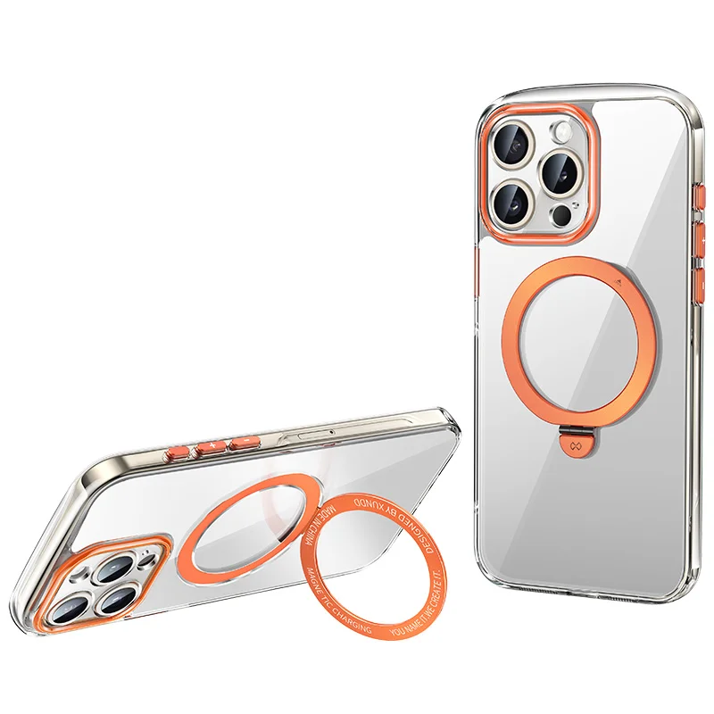 

Xundd Magnetic Holder Case For iPhone 15 15 Plus 15 Pro Max Airbag Shockproof Shell Lens Protection PC+TPU Transparent Cover
