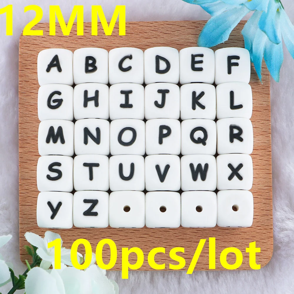 100Pcs 12MM Silicone Letter Beads Silicone Round Beads Loose Beads Food Grade DIY Bracelet Necklace Pacifier Chain Accessories 100pcs lot mixed white russian letter acrylic beads round flat alphabet loose spacer beads for bracelet necklace jewelry making