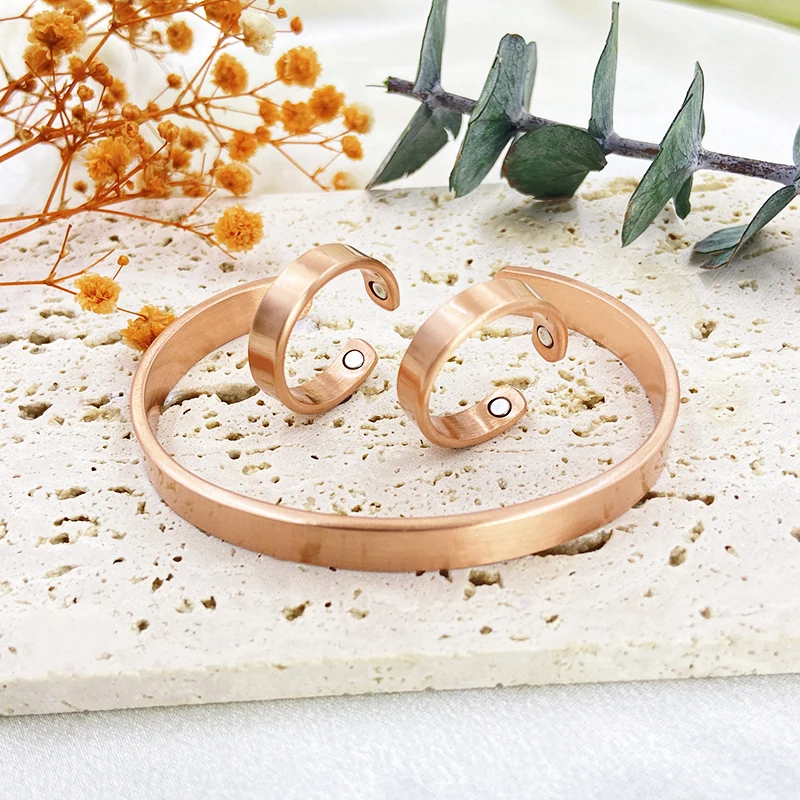 Pure Copper Bracelet and Ring Set - side view