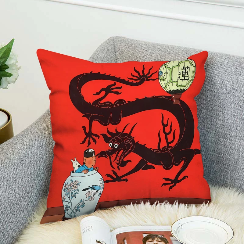 

Decorative Pillows for Sofa Tintines Cushion Cover 45x45 Couple Pillow Pillowcases 40x40 Pillowcase Cushions Home Decor Anime