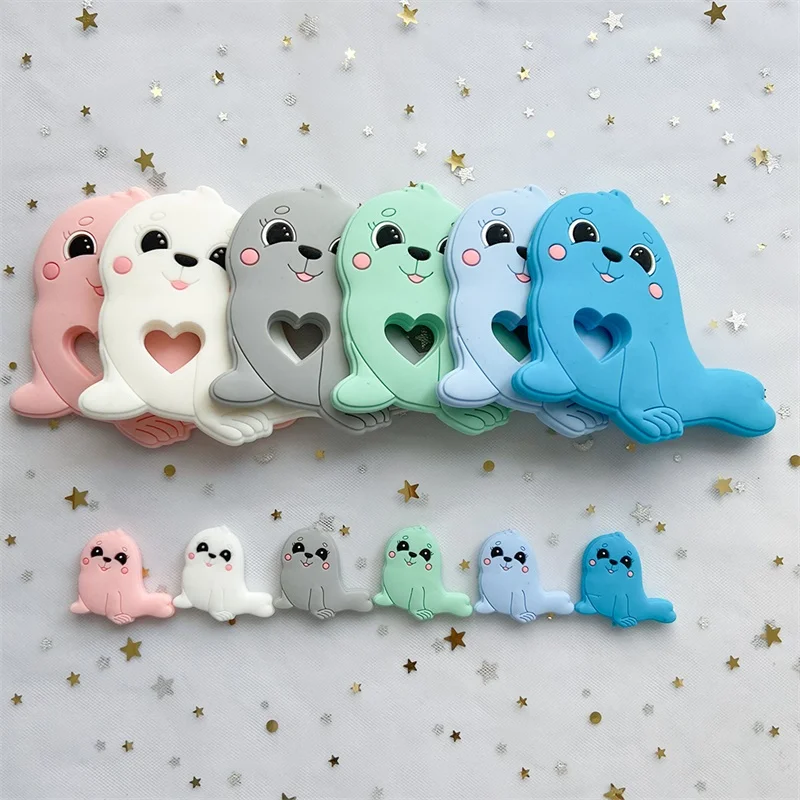 1/10pcs 귀여운 바다 사자 실리콘 구슬 식품 학년 Teether  동물 BPA 무료  젖니가 남 장난감 젖꼭지 체인 액세서리..