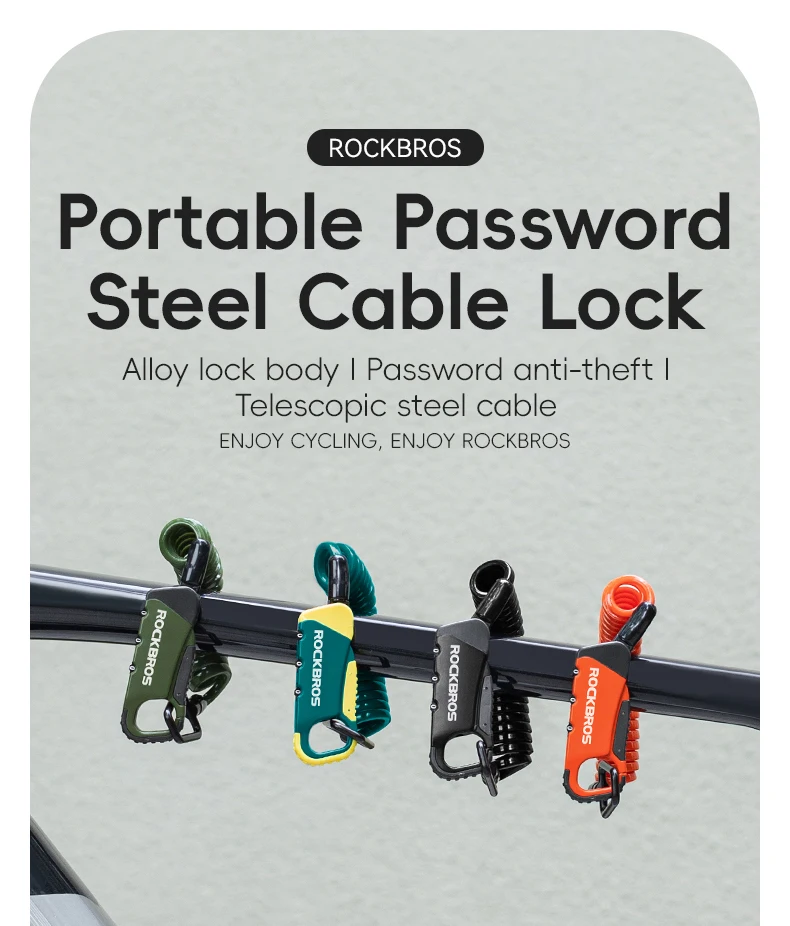 ROCKBROS Bicycle Cable Lock Portable 3-Digit Password Combination