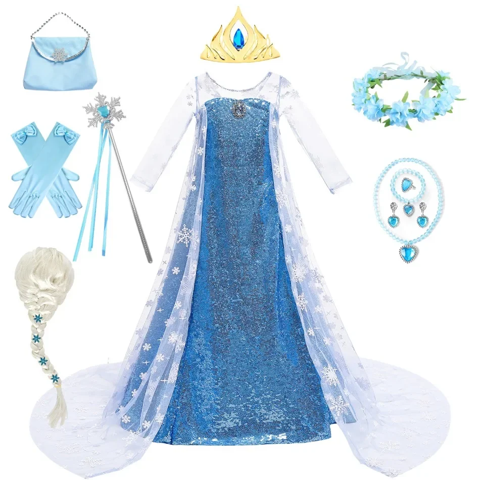 Sequin Princess Elsa Costume Halloween Christmas Girls Toddler Princess Dress Sequins Birthday Party Queen Long Dresses for Kids