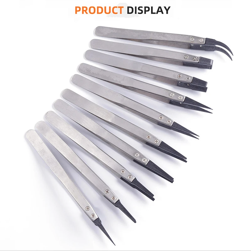 ESD Tweezers Replaceable Tweezers Tips Stainless Steel Body Carbon Fiber Conductive Plastic esd anti static tweezers
