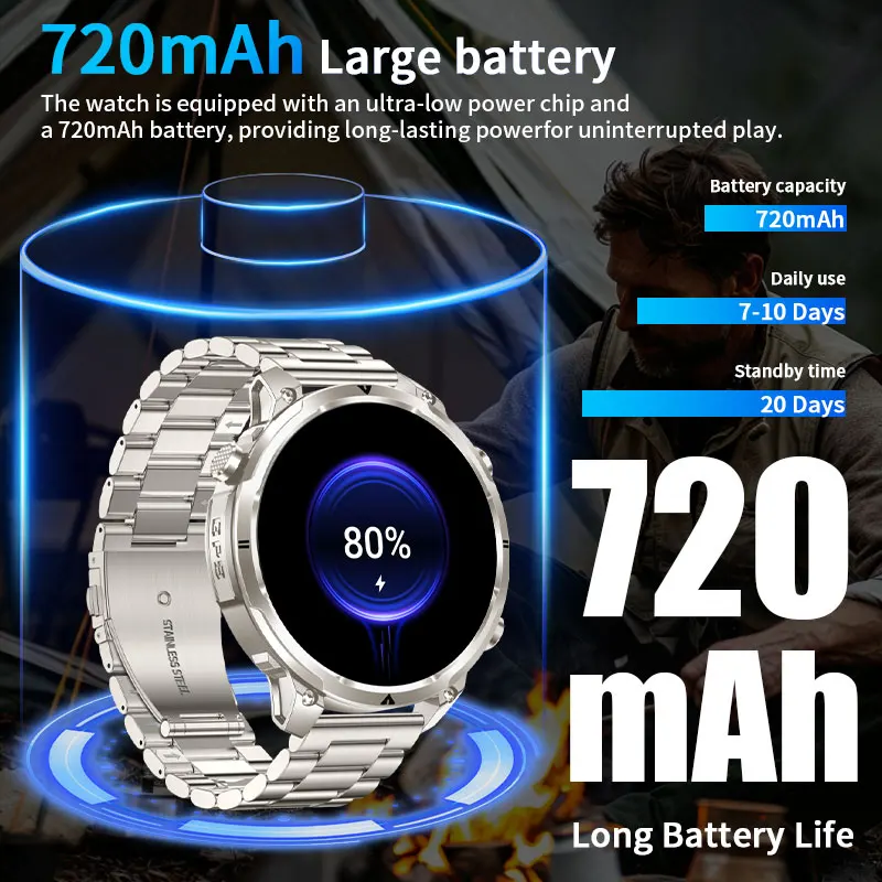 LIGE Outdoors GPS Tracker Smart Watch Men 720mAh Battery 1.7" HD BT Call IP68 Flashlight Compass Man 100+ Sports Smartwatch 2026