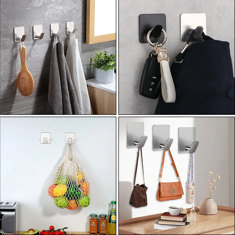 Waterproof Adhesive Wall Hook Stainless Steel Bathroom Hooks Towel holder Closet Hook Kitchen Hardware Multi-Purpose Hanger
