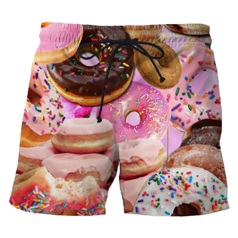 

Food Donuts 3D Printed Men's Short Pants Cute Chocolate Pattern Board Shorts Personality Unisex Casual Beach Swimming Trunks