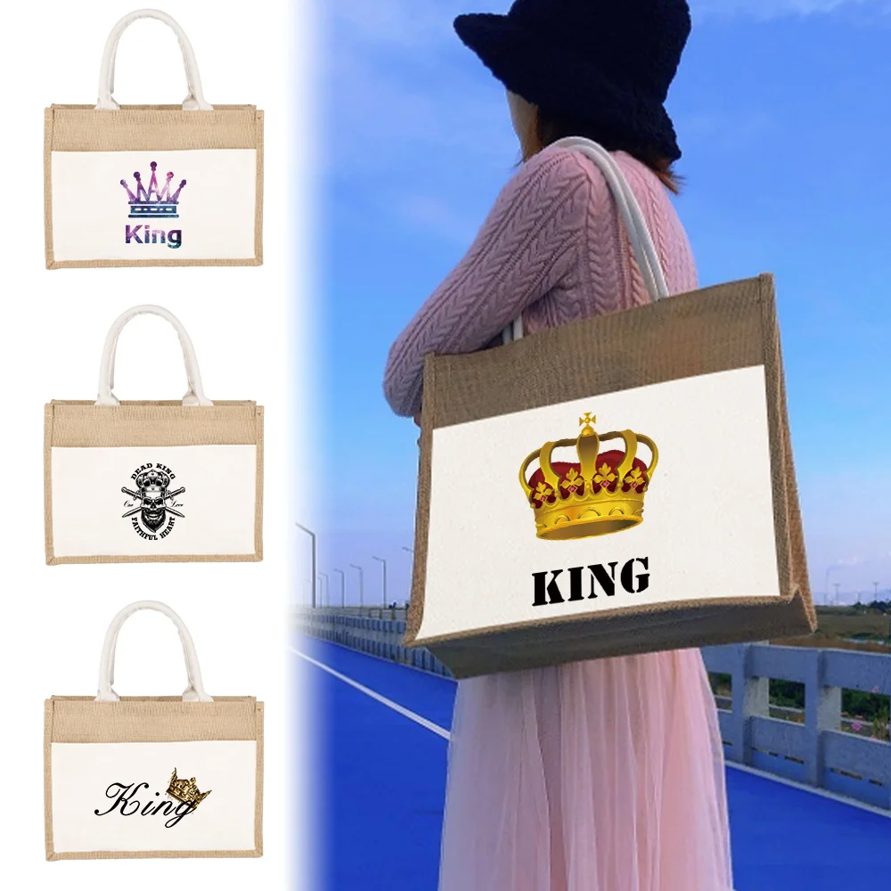 

Shopping Bag Storage Bag Large-Capacity for Travel Grocery Bag Tote Bag Tote Folding Pouch Handbags Picnic Bag Crown Pattern2023