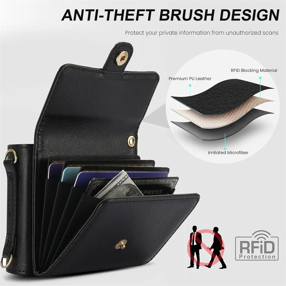 Crossbody Lanyard Leather Case for Motorola Razr 40 Moto Razr Wallet Card Slot Holder Shockproof Cover Phone Bag