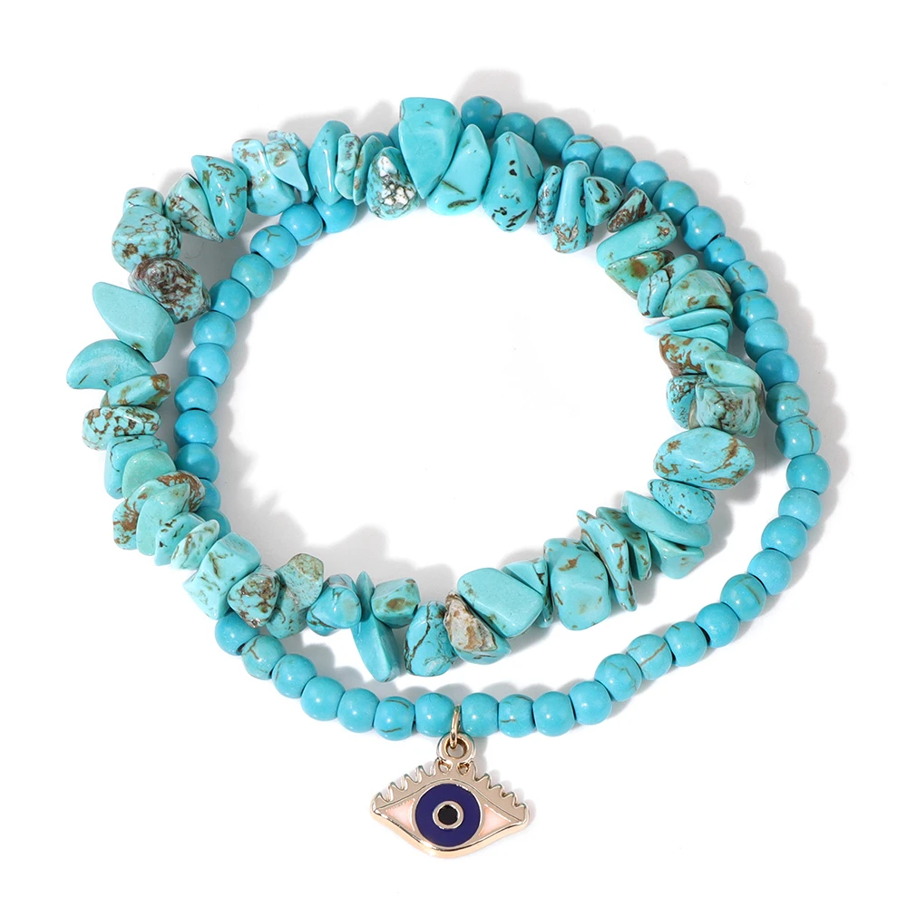 2024 Handmade Healing Energy Turquoise Stone Charm Bracelet - Bohemian Blue and Green Jewelry Gift