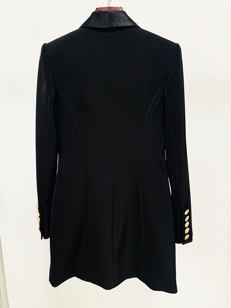 HIGH STREET Newest 2024 Designer Fashion Women's Metal Button Rhinestone Diamonds Beading Badge Shawl Collar Long Blazer 2