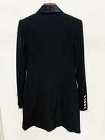 HIGH STREET Newest 2024 Designer Fashion Women's Metal Button Rhinestone Diamonds Beading Badge Shawl Collar Long Blazer 2