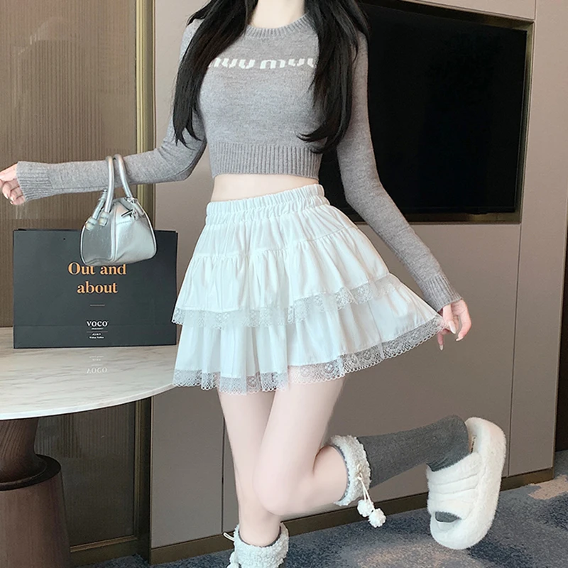 y2k Mini Skirt Women Coquette Clothes Lolita Fairycore High Elastic Tiered Ruffle Skirts Goth Lolita Skirts Streetwear