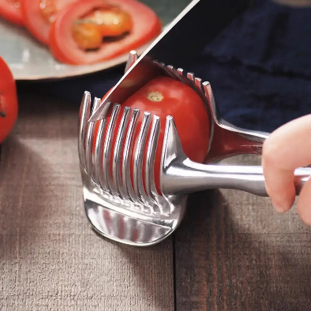 Onion Slicer Vegetable Cutter Alloy Handheld Orange Lemon Slicer Tomato Cutting Clip Fruit Kitchen Cutting Tool