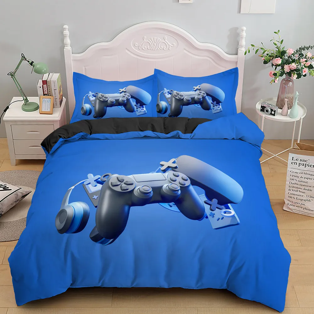 

Blue Gamepad Bedding Set Modern Gamer Duvet Cover with Pillowcase Kids Boys Girls Cartoon 3d Printed Bed Set for Bedroom Decor