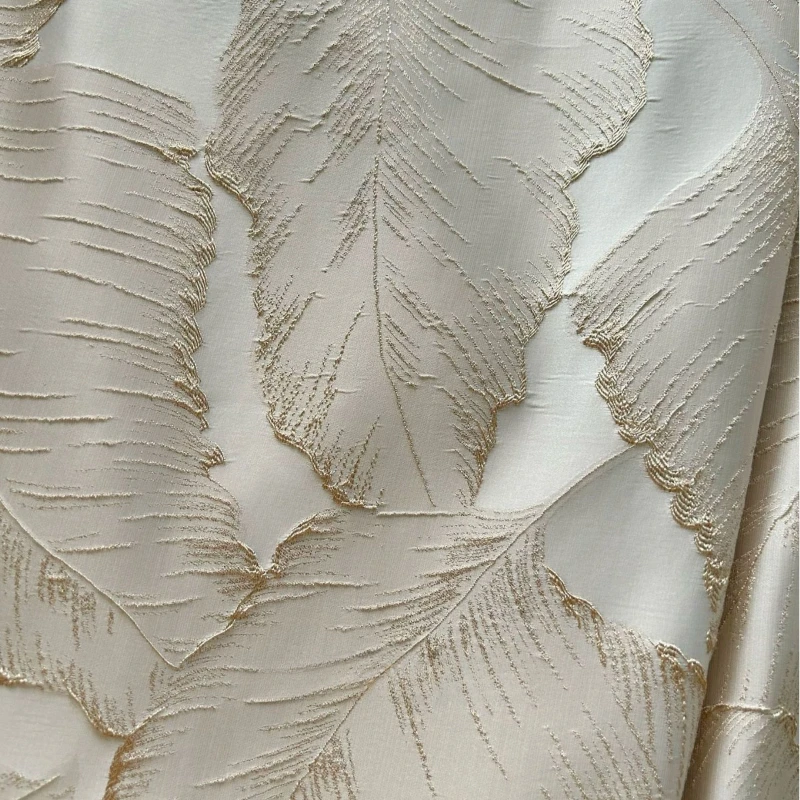 Relief Luxury Gold Wire Window Curtains High-precision Leaf Jacquard Bedroom Curtains Beige Premium Color Curtains Decoration 5